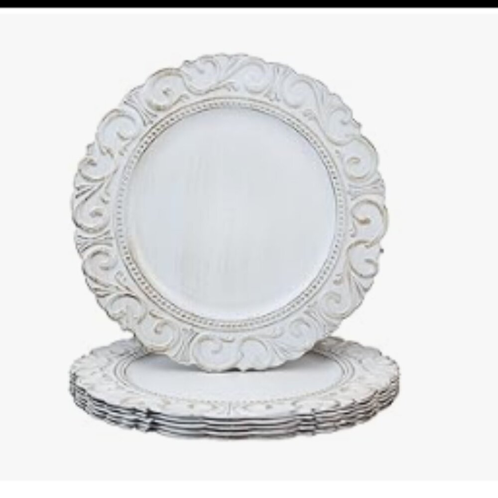 Set of 6 Spsyrine White Charger Plates